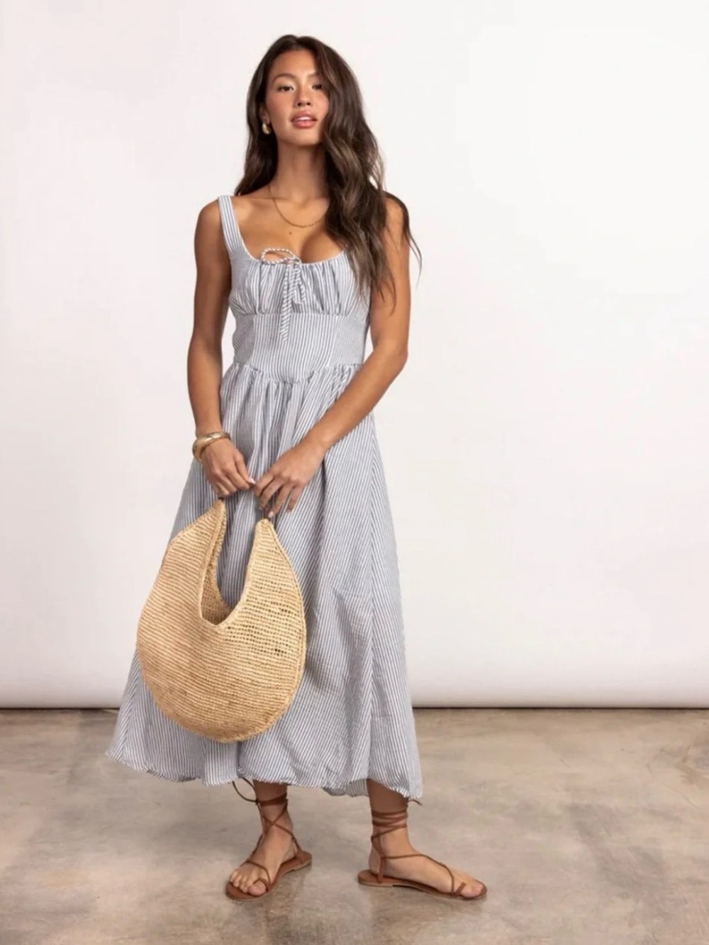 Workshop Republic Clothing Blue-and-White Corset Striped Midi Dress - Picture 2 of 7